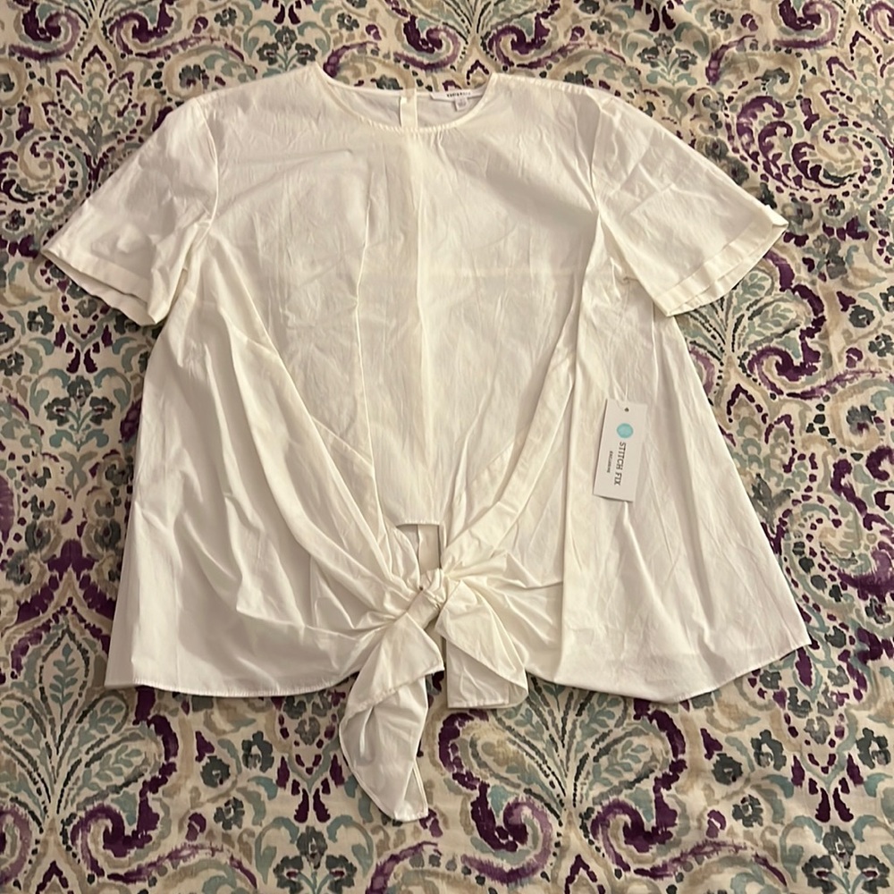 NWOT Wren & Willa White Tie Front Cotton Blend Blouse L